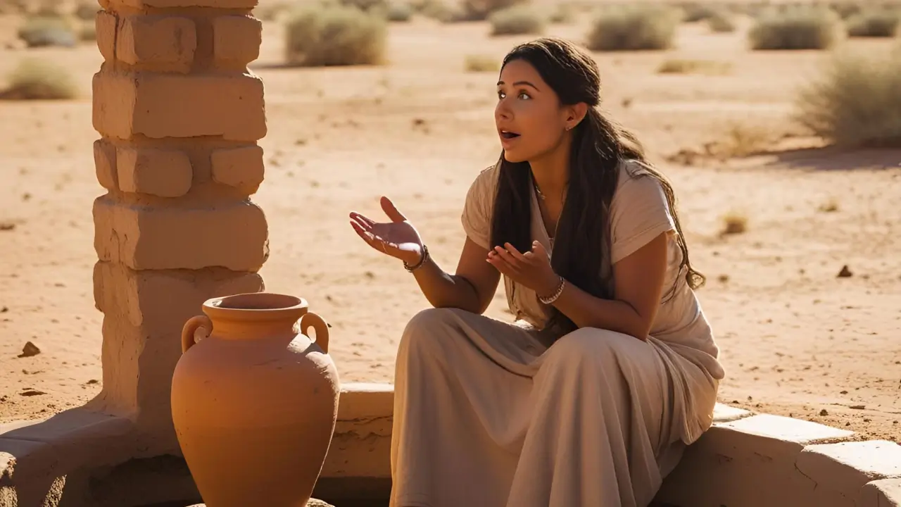 mulher sentada com um jarro de água simbolizando as cartas da mulher samaritana