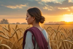 Mulher em um campo de trigo representando Rute