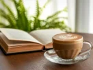 mesa com xícara e livro ideia de organizar a vida com a presença de Deus