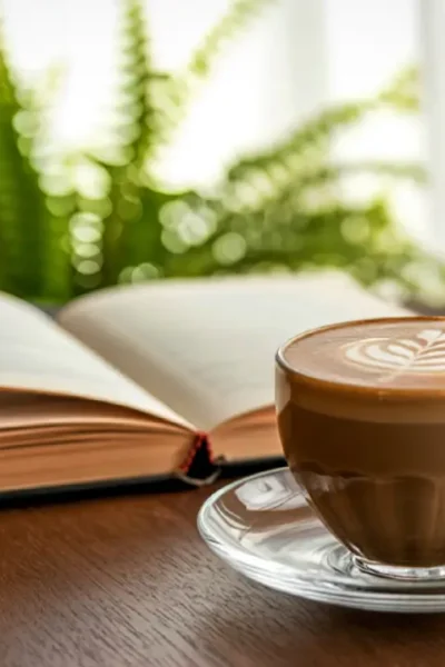 mesa com xícara e livro ideia de organizar a vida com a presença de Deus