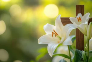 cruz com lírios brancos simbolizando ressurreição interior