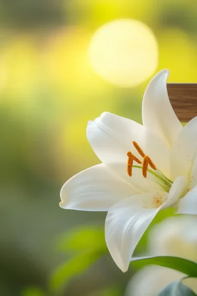 cruz com lírios brancos simbolizando ressurreição interior