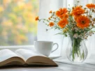 mesa com flores, xícara e bíblia para simbolizar os encontros com Deus