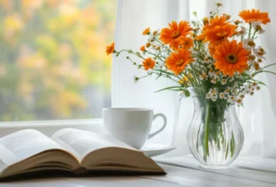 mesa com flores, xícara e bíblia para simbolizar os encontros com Deus