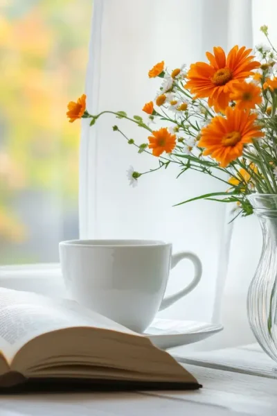 mesa com flores, xícara e bíblia para simbolizar os encontros com Deus